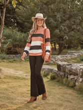 LanaWest 2pcs/Set Casual Holiday Contrast Color Striped Top And Solid Color Flare Pants